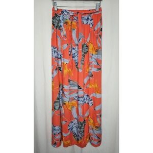 Patrons of Peace Women's Peach Tropical Floral Pull-On Maxi Skirt Slit Size XS
